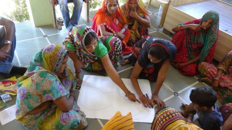 Women from Ahmedabad, India participate in a water mapping exercise as a part of an MIT evaluation of water test kits.