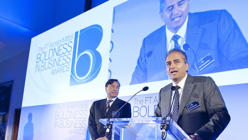 Dr. Devi Prasad Shetty, Founder and Chairman, Narayana Hrudayalaya Hospital, collects the award for Corporate Responsibility. Image credit: Financial Times, via Flickr