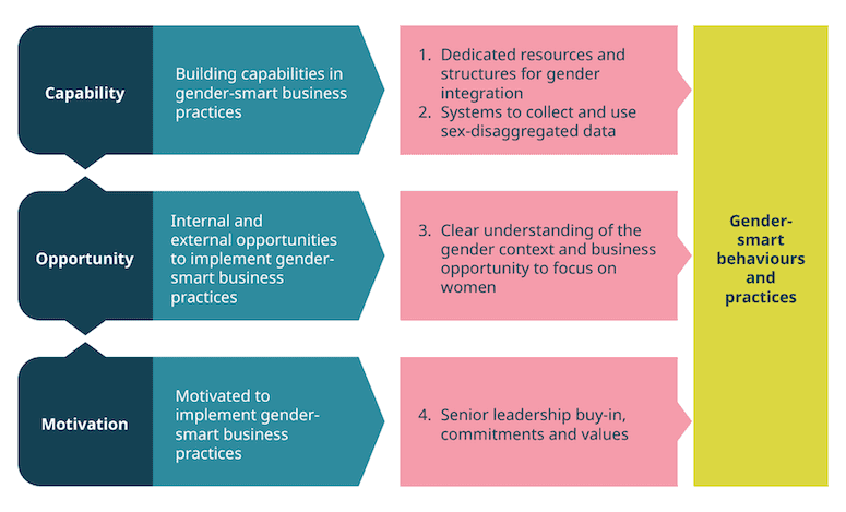 Figure 1: Enabling factors driving gender-smart behaviours and practices