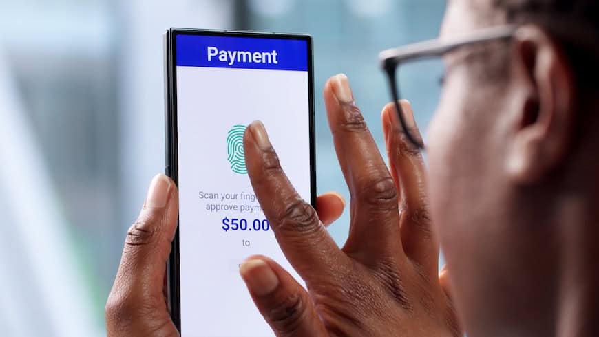 Woman using anti-fraud function for digital payment