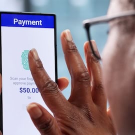 Woman using anti-fraud function for digital payment