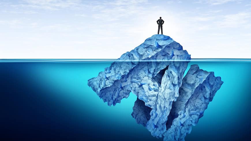 Image showing man standing on a submerged iceberg shaped like the letters AI