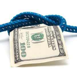 $100 bill tied up with a rope
