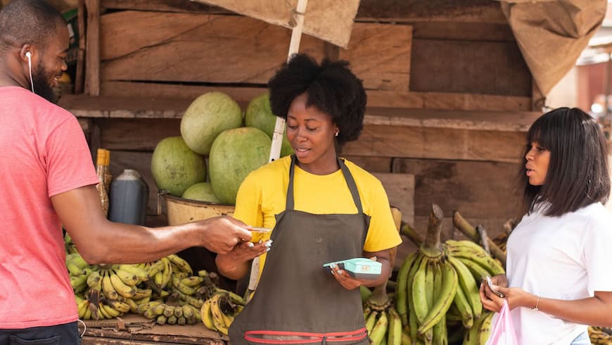 Woman making financial transaction